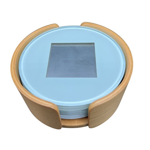 Swing Coaster Set Photo Glass Cherry Wood Holder Family Pictures Gift Exchange - Picture 2 of 7